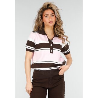 Hellrosa und braun gestreiftes Polo-Oberteil