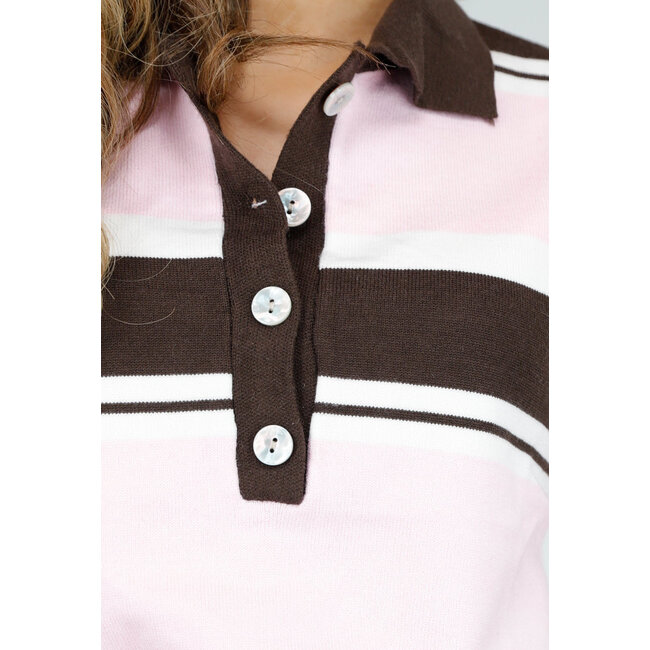 Hellrosa und braun gestreiftes Polo-Oberteil mit Stretch