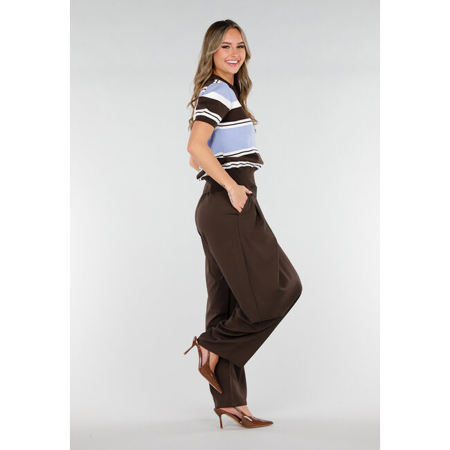 Gestreiftes Polo-Oberteil in Blau und Braun mit Stretchanteil