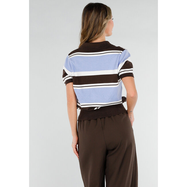 Gestreiftes Polo-Oberteil in Blau und Braun mit Stretchanteil