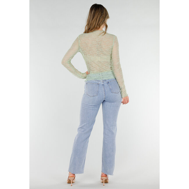 Mintgrünes Spitzenoberteil mit langen Ärmeln und Stretchanteil