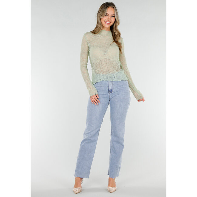 Mintgrünes Spitzenoberteil mit langen Ärmeln und Stretchanteil