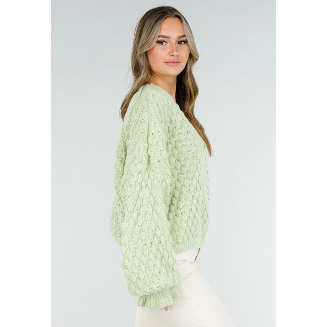 Mintgrüner Strickpullover mit V-Ausschnitt