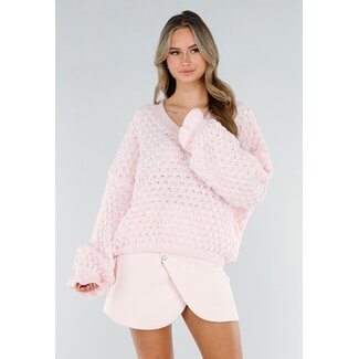 Hellrosa Strickpullover mit V-Ausschnitt