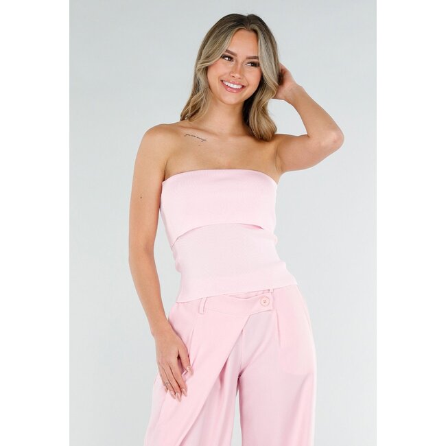 Rosa geripptes Bandeau-Top mit Stretch