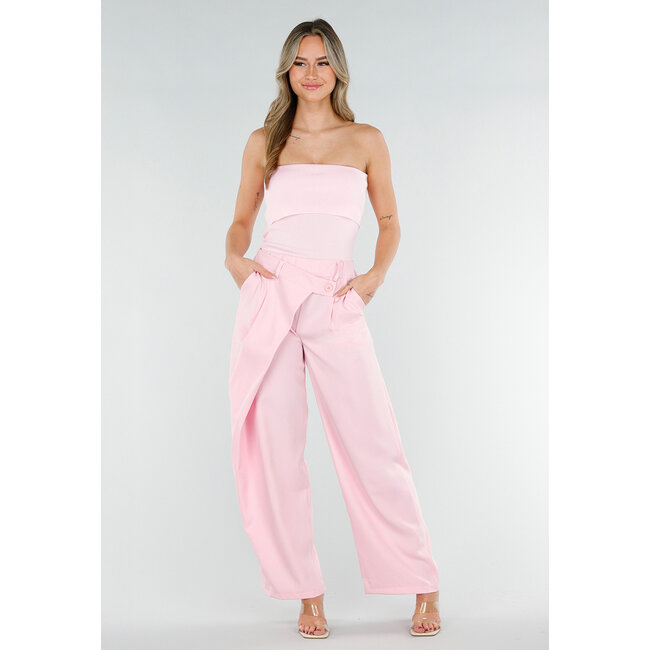 Rosa geripptes Bandeau-Top mit Stretch