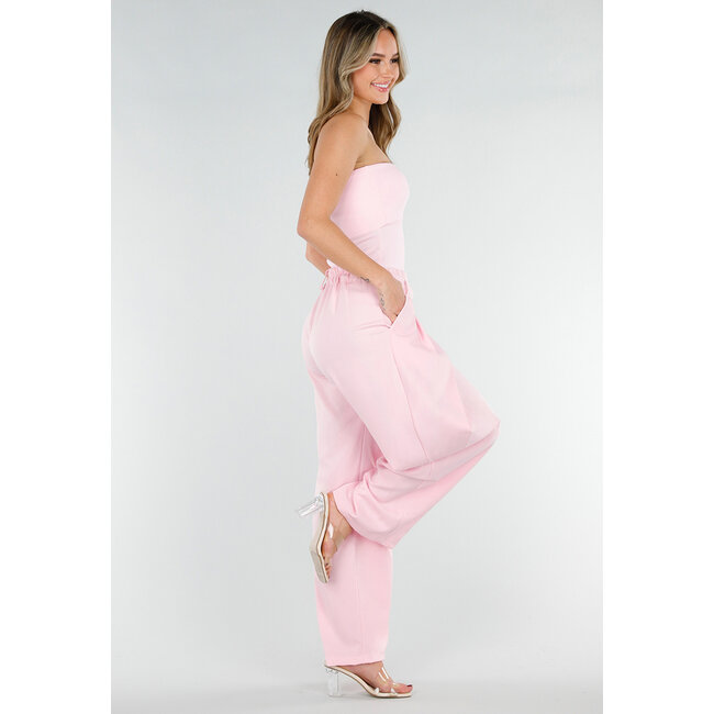 Rosa geripptes Bandeau-Top mit Stretch