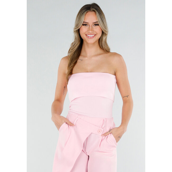 Rosa geripptes Bandeau-Top mit Stretch