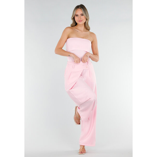 Rosa geripptes Bandeau-Top mit Stretch