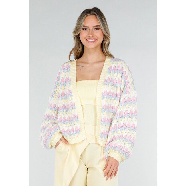 Gestreifter Pastell-Strickcardigan
