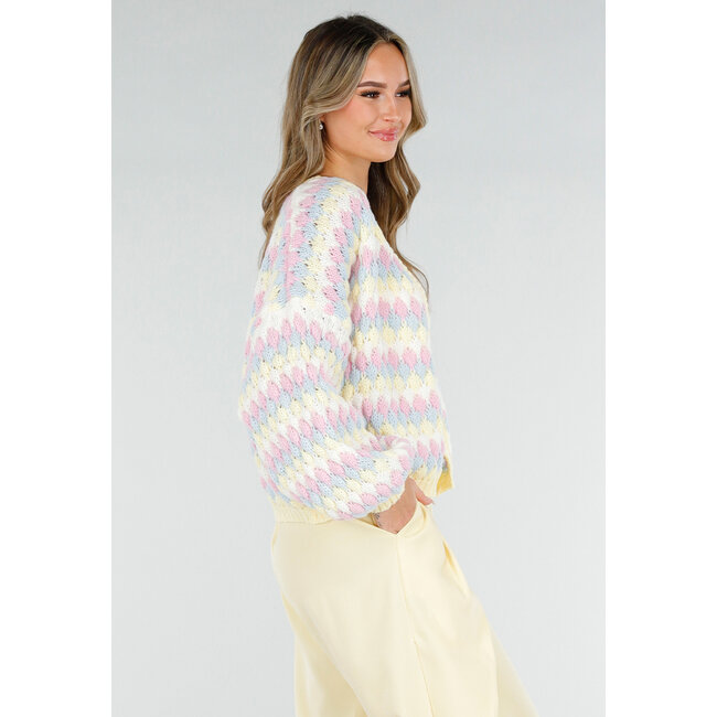 Gestreifter Pastell-Strickcardigan