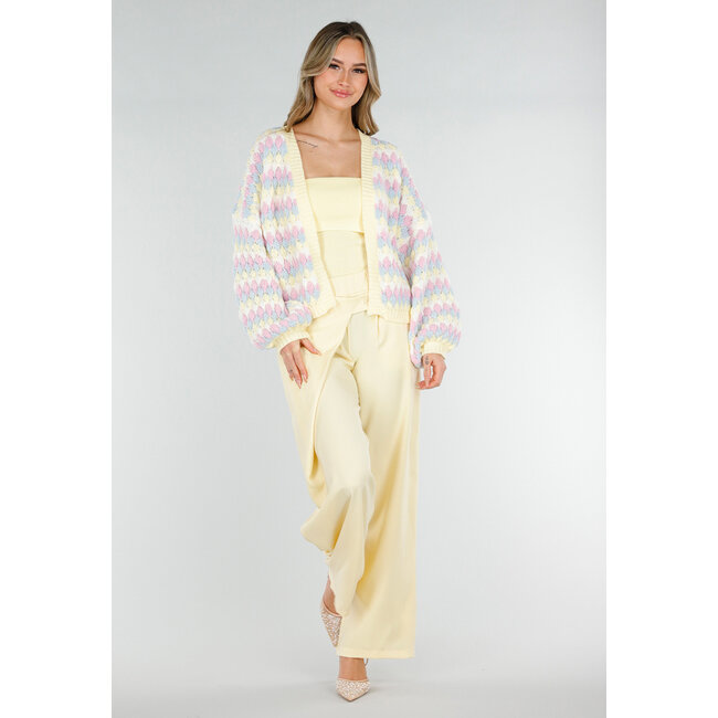 Gestreifter Pastell-Strickcardigan