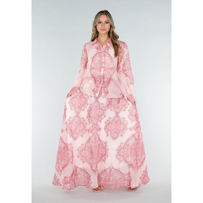 Rosa Bluse mit Paisley-Print und Knöpfen
