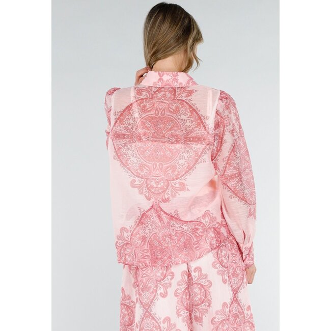 Rosa Bluse mit Paisley-Print und Knöpfen