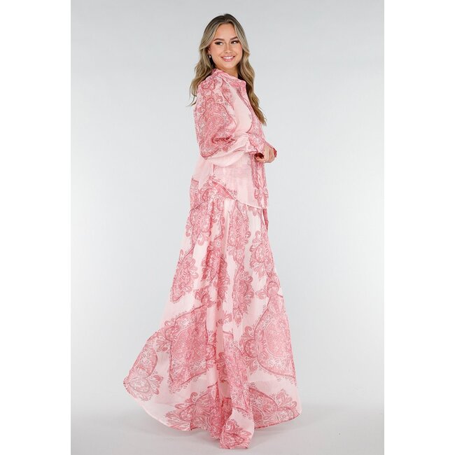 Rosa Bluse mit Paisley-Print und Knöpfen