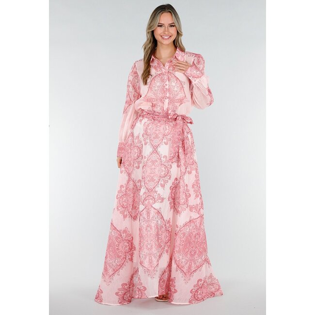 Rosa Bluse mit Paisley-Print und Knöpfen