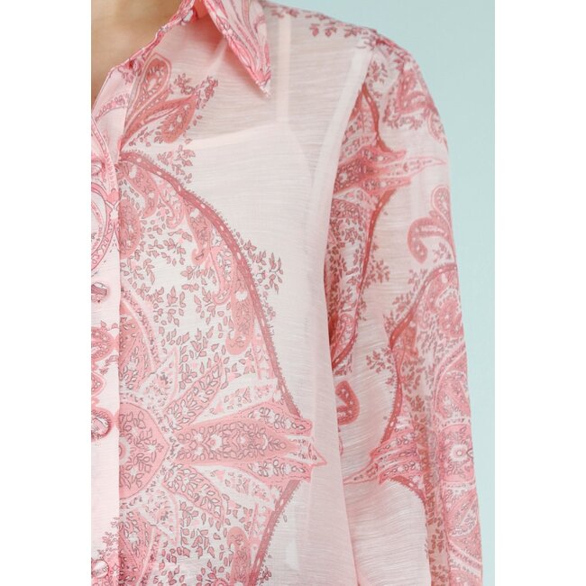 Rosa Bluse mit Paisley-Print und Knöpfen