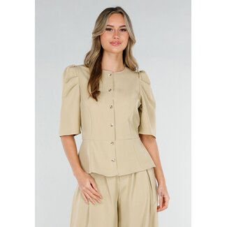 Beige Top mit Puffärmeln und Knöpfen