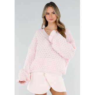 Hellrosa Strickpullover mit V-Ausschnitt