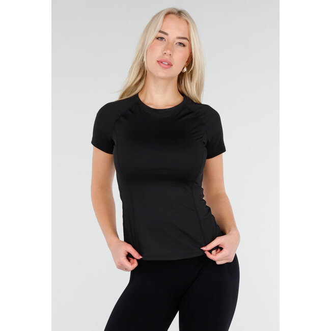 Schwarzes Sport-T-Shirt mit kurzen Ärmeln und Stretch