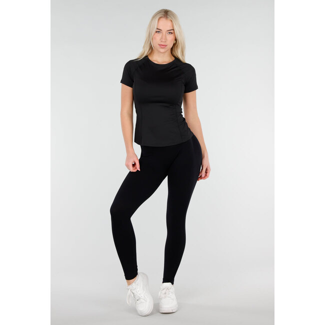 Schwarzes Sport-T-Shirt mit kurzen Ärmeln und Stretch