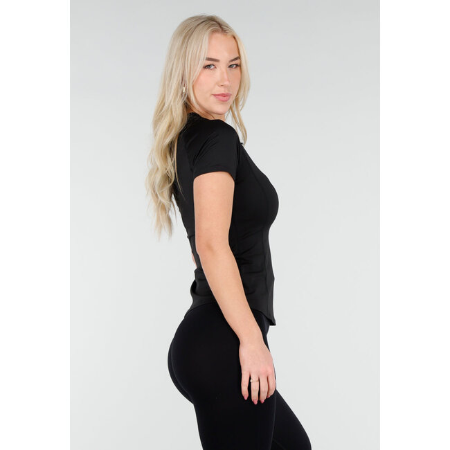 Schwarzes Sport-T-Shirt mit kurzen Ärmeln und Stretch