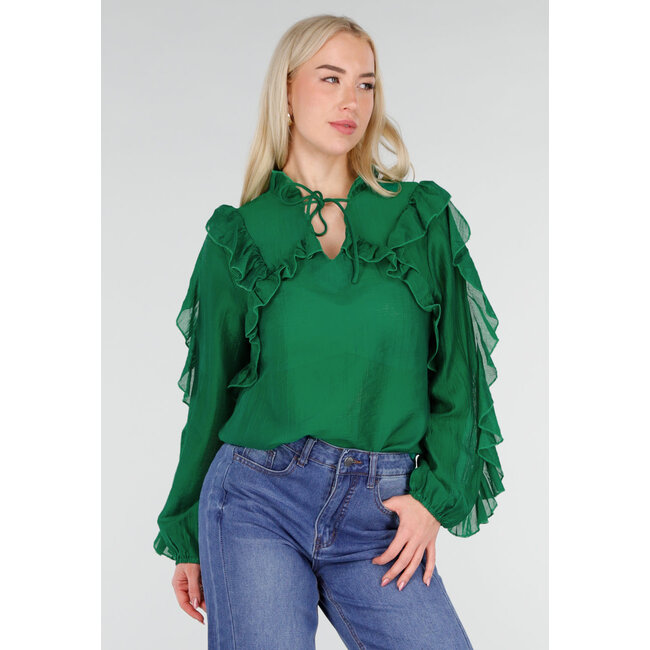 Grüne Chiffonbluse mit Rüschen