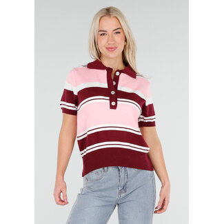 Pink und Bordeaux gestreiftes Polo-Oberteil