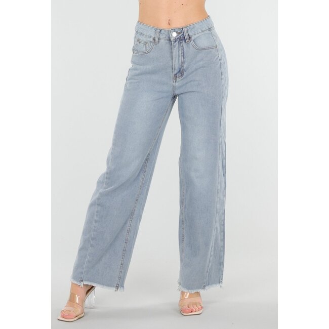 Hellblaue Wide Leg Jeans mit ausgefranstem Saum