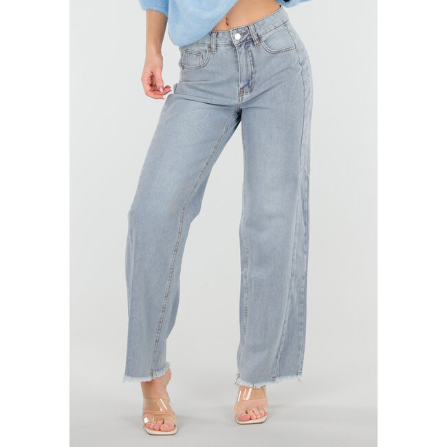 Hellblaue High Waist Wide Leg Jeans mit ausgefranstem Saum