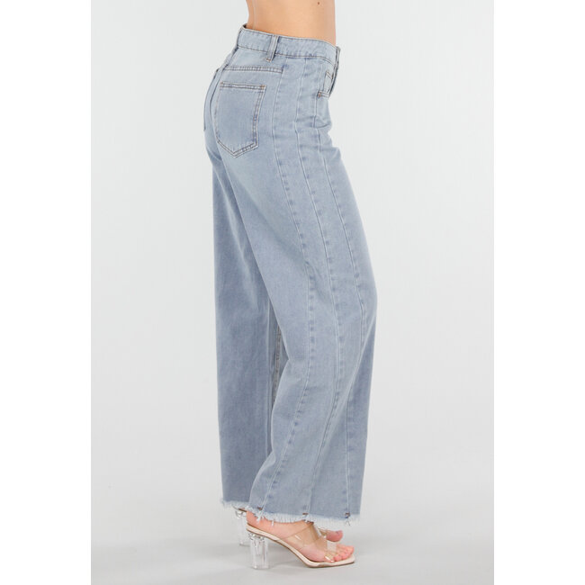 Hellblaue High Waist Wide Leg Jeans mit ausgefranstem Saum