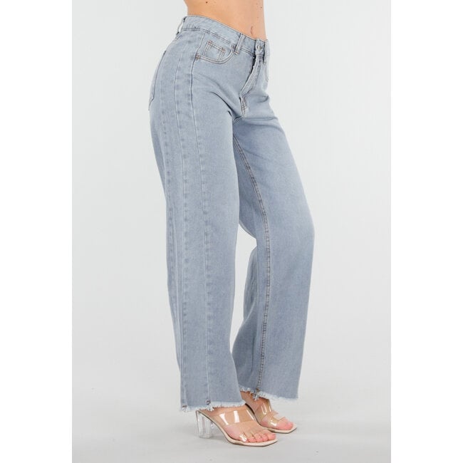 Hellblaue Mid Waist Wide Leg Jeans mit ausgefranstem Saum