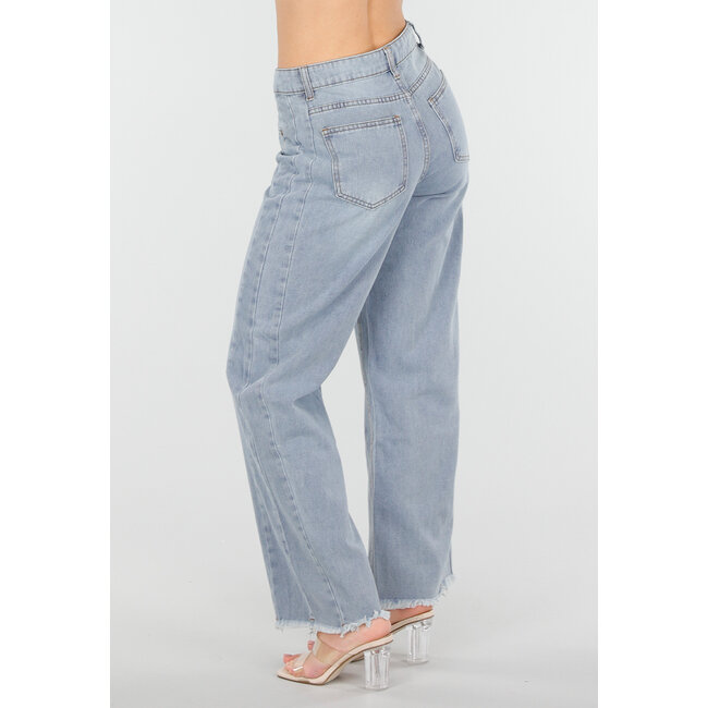 Hellblaue High Waist Wide Leg Jeans mit ausgefranstem Saum