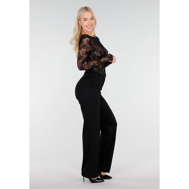 Schwarzes Spitzenkorsett-Oberteil mit langen Ärmeln und Stretch