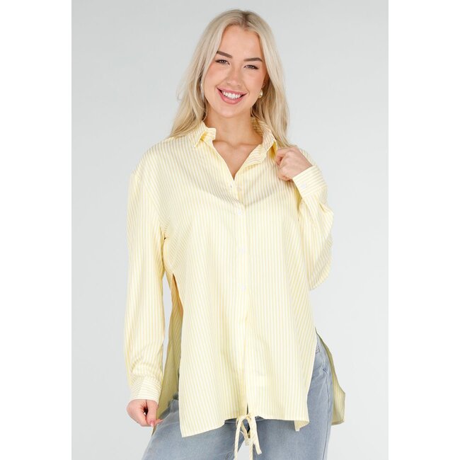 Butter Yellow Gestreifte Bluse mit langen Ärmeln und Schleifendetail