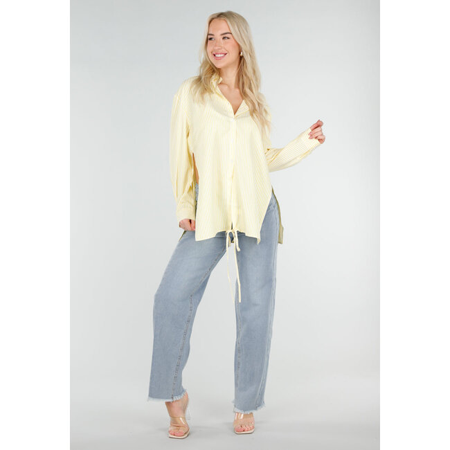 Butter Yellow Gestreifte Bluse mit langen Ärmeln und Schleifendetail