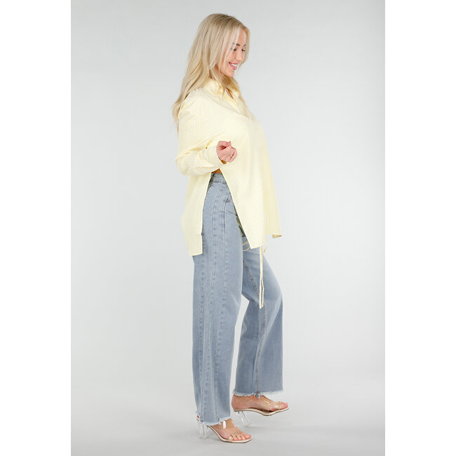 Butter Yellow Gestreifte Bluse mit langen Ärmeln und Schleifendetail