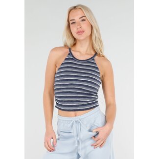 Blau gestreiftes Neckholder-Top mit Polstern