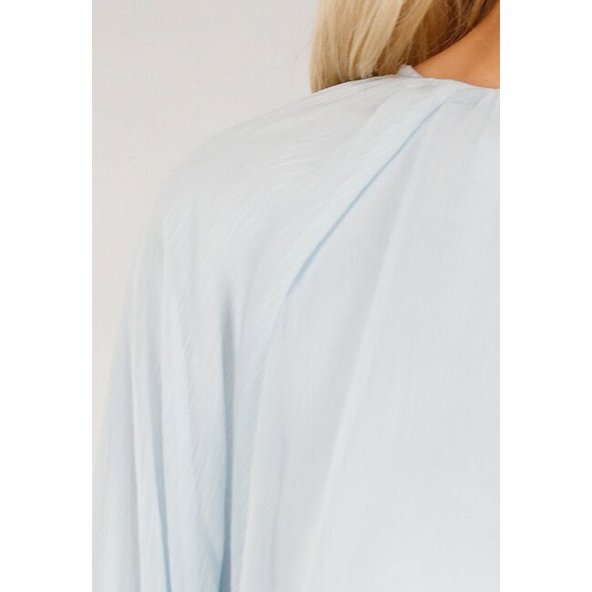 Light Blue Blouse with Wide Sleeves and Round Neck