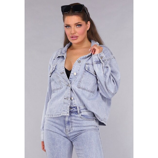 Redial Jeans Denim-Bluse mit Waschung und Brusttaschen