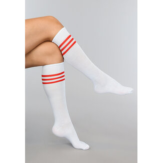 Sportliche weiße Strümpfe mit roten Streifen