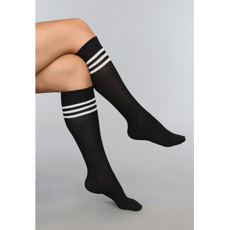 Sportliche schwarze Strümpfe mit weißen Streifen