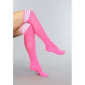 Rosa Strass-Socken mit weißen Streifen