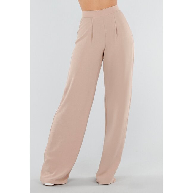 Beigefarbene Hose mit hoher Taille im Leinen-Look und Bund