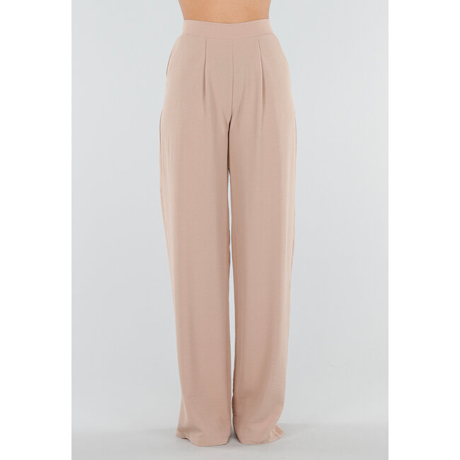 Beigefarbene Hose mit hoher Taille im Leinen-Look und Bund