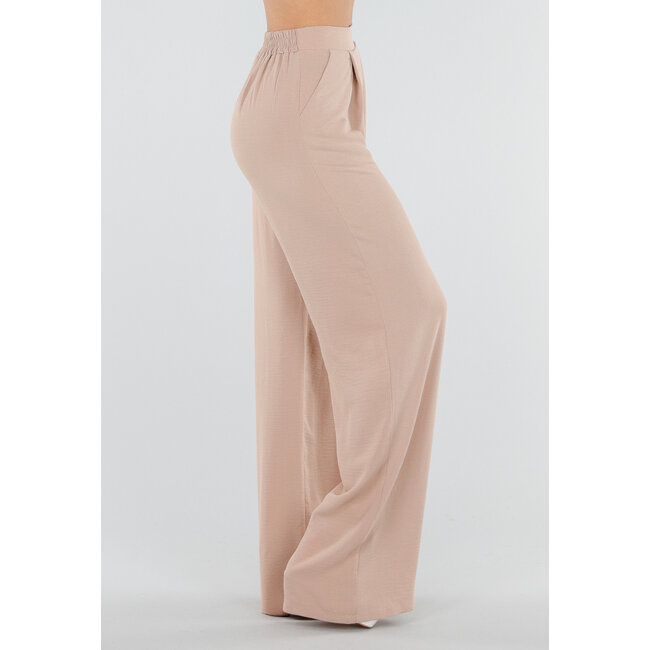 Beigefarbene Hose mit hoher Taille im Leinen-Look und Bund