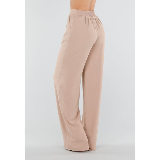 Beigefarbene Hose mit hoher Taille im Leinen-Look und Bund