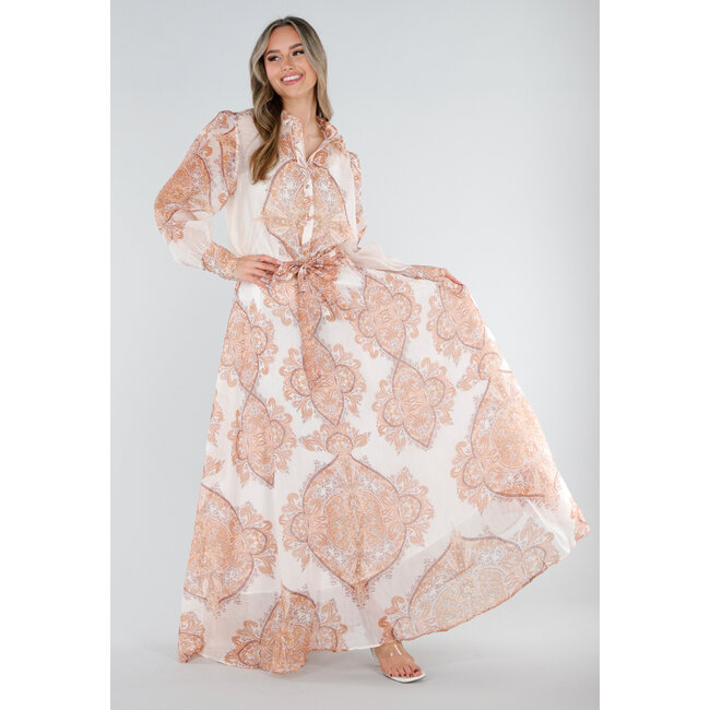 Orangefarbener Maxirock mit Paisley-Print und Schleifengürtel