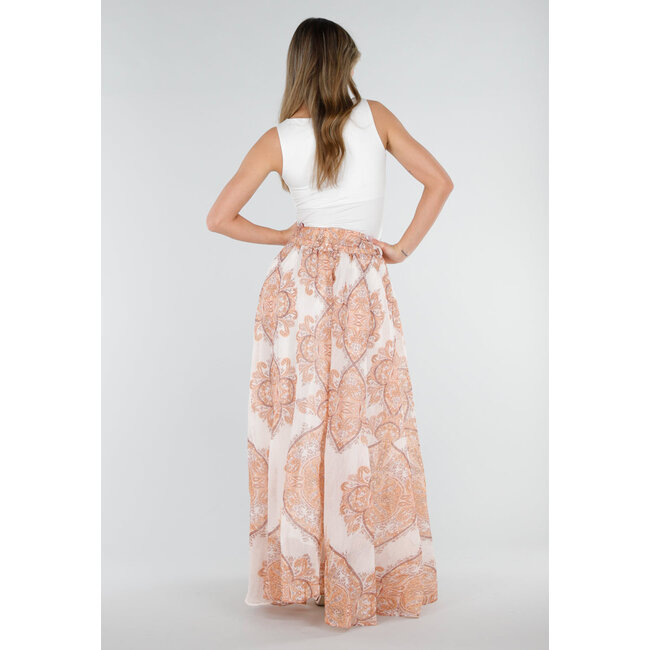 Orangefarbener Maxirock mit Paisley-Print und Schleifengürtel