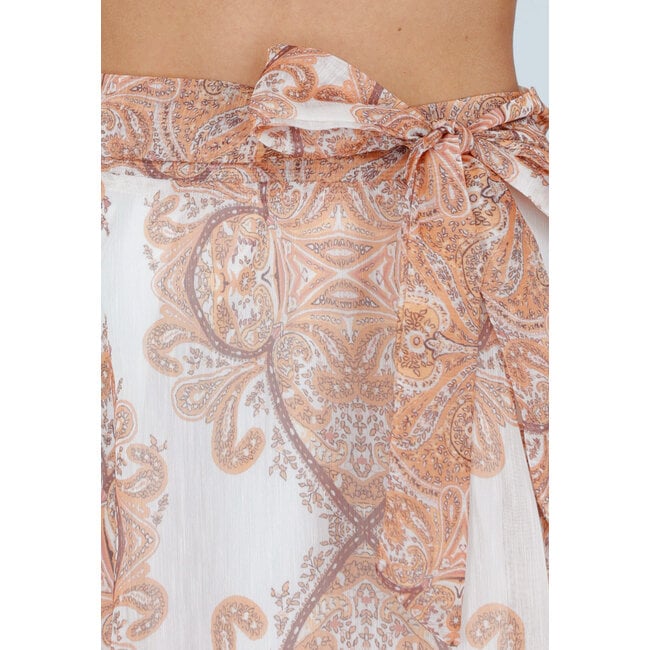 Orangefarbener Maxirock mit Paisley-Print und Schleifengürtel